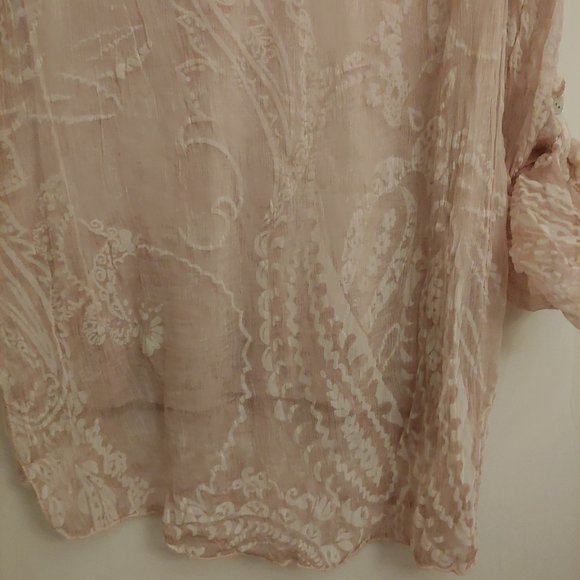 Scandal by Italy 100% silk blush colored tunic Size M/L L-Sleeve or roll tab - Picture 8 of 15